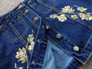 Женская джинсовая юбка с вышивкой, на пуговицах, цвет синий