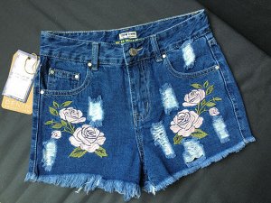 Женские джинсовые шорты, принт "Розы", цвет синий