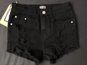 Женские джинсовые шорты с прорезями, цвет черный