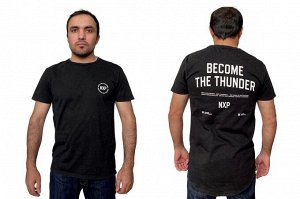 Брендовая мужская футболка NXP – мощный принт на спине «Become The Thunder». Удлиненный свободный фасон №281