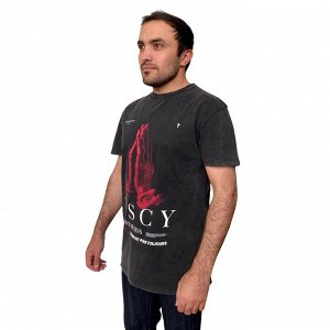 Крутая мужская футболка KSCY – эффектный рисунок-жест Намасте и надпись «Forgive my sins» №267