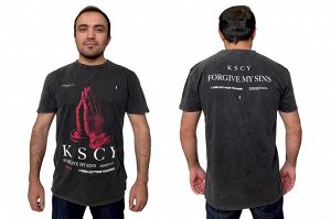 Крутая мужская футболка KSCY – эффектный рисунок-жест Намасте и надпись «Forgive my sins» №267