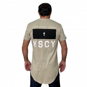 Мужская милитари футболка KSCY – трендовый оттенок хаки-песок. Дизайнерская фишка – разная длина спереди и сзади №284