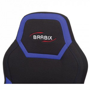 Кресло компьютерное BRABIX "Alpha GM-018", ткань/экокожа, черное/синее, 532638, GM-018_532638