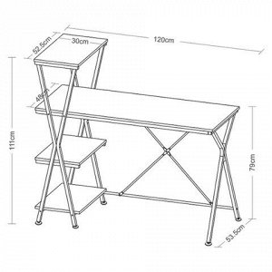 Стол на металлокаркасе BRABIX "LOFT CD-004", 1200х535х1110 мм, 3 полки, цвет дуб натуральный, 641220