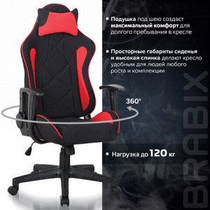 Кресло компьютерное BRABIX &quot;GT Racer GM-101&quot;, подушка, ткань, черное/красное, 531820