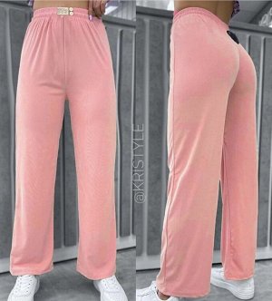 Спортивные штаны женские 7007 "Однотон - Клеш - Эмблема Пояс" Розовые