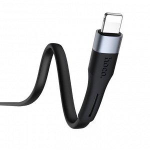Кабель Hoco X34, Lightning - USB, 2.4 А, 1 м, PVC оплетка, плоский, черный