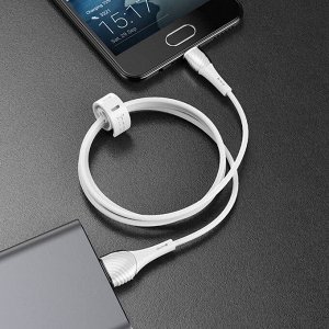 Кабель Hoco X49, microUSB - USB, 2.4 А, 1 м, PVC оплетка, клипса, белый