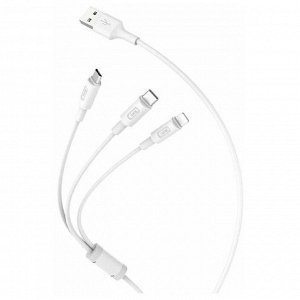 Кабель Hoco X25, microUSB/Lightning/Type-C - USB, 2 А, 1 м, PVC оплетка, белый