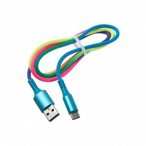 Кабель LuazON, Type-C - USB, 2 A, 0,9 м, оплётка нейлон, разноцветный