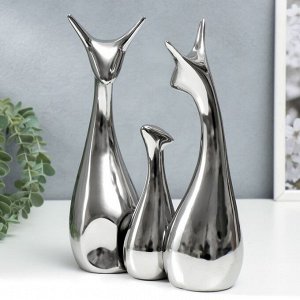 Сувенир керамика "Семья жирафиков" серебро набор 3 шт 15х5 25х7 25,5х9 см