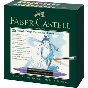 Набор акварельных пигментированных маркеров Faber-Castell Albrecht Dürer 20 цветов, двусторонний кистевой/пулевидный