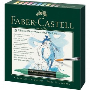Набор акварельных пигментированных маркеров Faber-Castell Albrecht Dürer, 10 цветов, двусторонний, кистевой/пулевидный