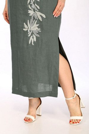 Платье Рост: 164 Состав ткани: Лён-100%; Платье женское прямого силуэта из натурального льна. Горловина V-образной формы. Рукава короткие, втачные, фигурные. Перед со средним швом, нагрудными вытачкам