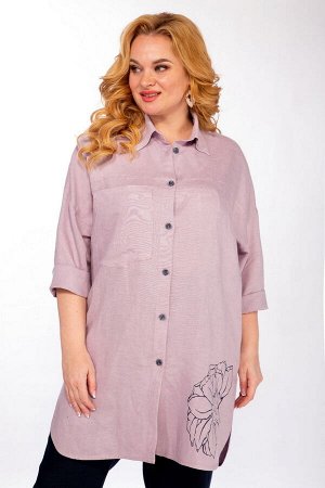 Рубашка Рост: 164 Состав ткани: Лён-100%; Блуза свободного силуэта. Перед с кокеткой и накладным карманом. В блузе центральная застежка на петли и пуговицы. Горловина со стояче-отложным воротником. Ру