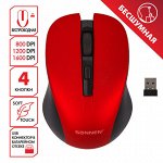 Мышь беспроводная с бесшумным кликом SONNEN V18, USB, 800/1200/1600 dpi, 4 кнопки, красная, 513516