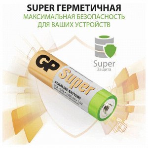 Батарейки GP Super, AA (LR6, 15А), алкалиновые, пальчиковые, КОМПЛЕКТ 4 шт., ПРОМО 3+1, 15A3/1-2CR4