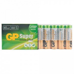 Батарейки КОМПЛЕКТ 40 шт., GP Super G-Tech, AA (LR6,15А), алкалиновые, пальчиковые, 15A-2CRVS40, GP 15A-2CRVS40