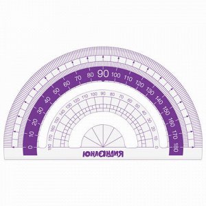 Набор чертежный малый ЮНЛАНДИЯ "ГЕОМЕТРИЯ" (линейка 15 см, 2 треугольника, транспортир), фиолетовая шкала, 210739