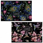 Альбом для рисования, А4, 40 л., скоба, тиснение фольгой, TWIN, ПЗБМ, 205х295 мм, &quot;Японская вышивка&quot; (2 вида), 046795