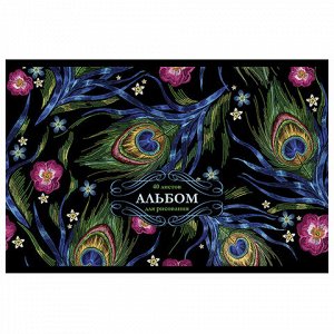 Альбом для рисования, А4, 40 л., скоба, тиснение фольгой, TWIN, ПЗБМ, 205х295 мм, &quot;Японская вышивка&quot; (2 вида), 046795
