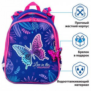 Ранец BRAUBERG PREMIUM, 2 отделения, с брелком, "Beautiful butterfly", 38х29х16 см, 229901