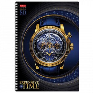 Тетрадь А4, 80 л., HATBER гребень, клетка, 3D фольга, "TIME" (2 вида в спайке), 80Т4лофлВ1гр