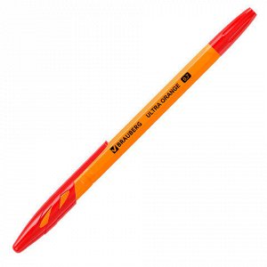 Ручка шариковая BRAUBERG "ULTRA ORANGE", КРАСНАЯ, узел 0,7 мм, чернила ГЕРМАНИЯ, наконечник ШВЕЙЦАРИЯ, 143564