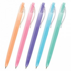 Ручка шариковая автоматическая BRAUBERG "PASTEL", СИНЯЯ, корпус ассорти, 0,7 мм, линия письма 0,35 мм