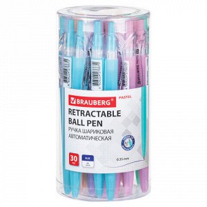 Ручка шариковая автоматическая BRAUBERG "PASTEL", СИНЯЯ, корпус ассорти, 0,7 мм, линия письма 0,35 мм