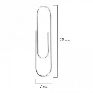 Скрепки ОФИСНАЯ ПЛАНЕТА 28 мм никелированные, 100 шт., в картонной коробке, РОССИЯ, 222019