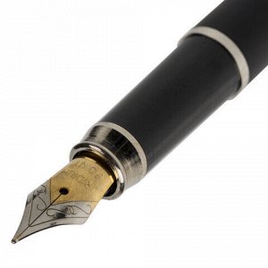 Ручка подарочная перьевая BRAUBERG "Larghetto", СИНЯЯ, корпус черный с хромированными деталями, 143477