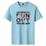 Мужская футболка, надпись &quot;Run out&quot;, цвет голубой