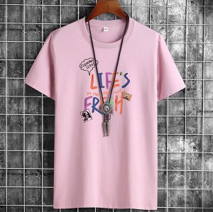 Мужская футболка, надпись "Life`s fresh", цвет розовый