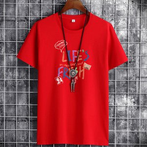 Мужская футболка, надпись "Life`s fresh", цвет красный
