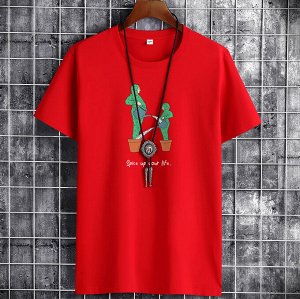 Мужская футболка, принт "Кактусы", цвет красный