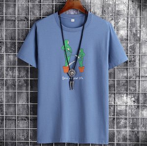 Мужская футболка, принт "Кактусы", цвет серо-синий