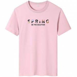 Мужская футболка, надпись "Spring", цвет розовый