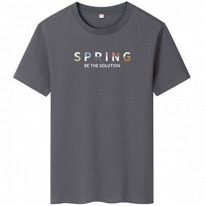 Мужская футболка, надпись "Spring", цвет серый