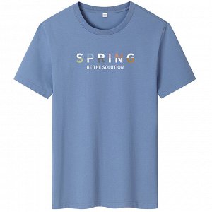 Мужская футболка, надпись "Spring", цвет серо-синий