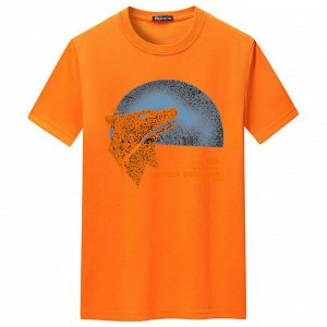 Мужская футболка, принт "Волк", цвет оранжевый