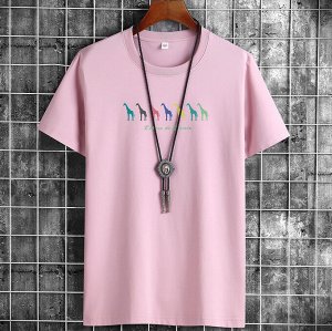 Мужская футболка, принт "Жирафы", цвет розовый