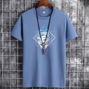 Мужская футболка, принт "Геометрия", цвет серо-синий