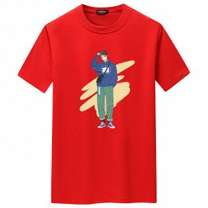 Мужская футболка, принт "Парнишка", цвет красный