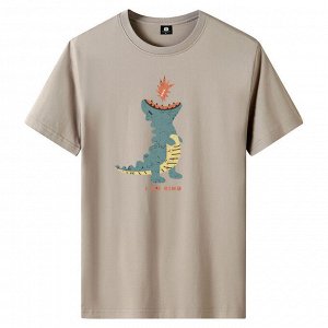 Мужская футболка, принт "Динозавр", цвет бежевый хаки