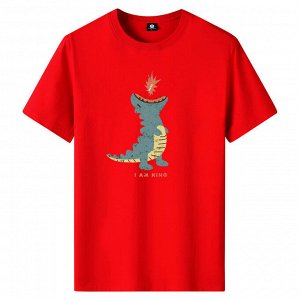 Мужская футболка, принт "Динозавр", цвет красный