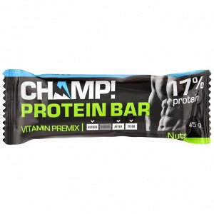 Спортивный батончик (ЧАМП) CHAMP PROTEIN BAR 17% Vitamin Premix орех 45гр./18/72/12 мес.