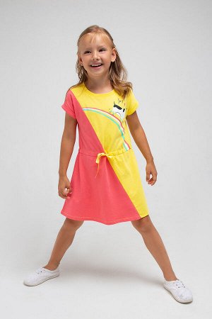 Платье для девочки Crockid К 5686 коралл, сочный лимон к1286