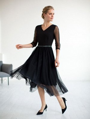 Платье Элеонора/6-1087 - 39-31 черный, горох